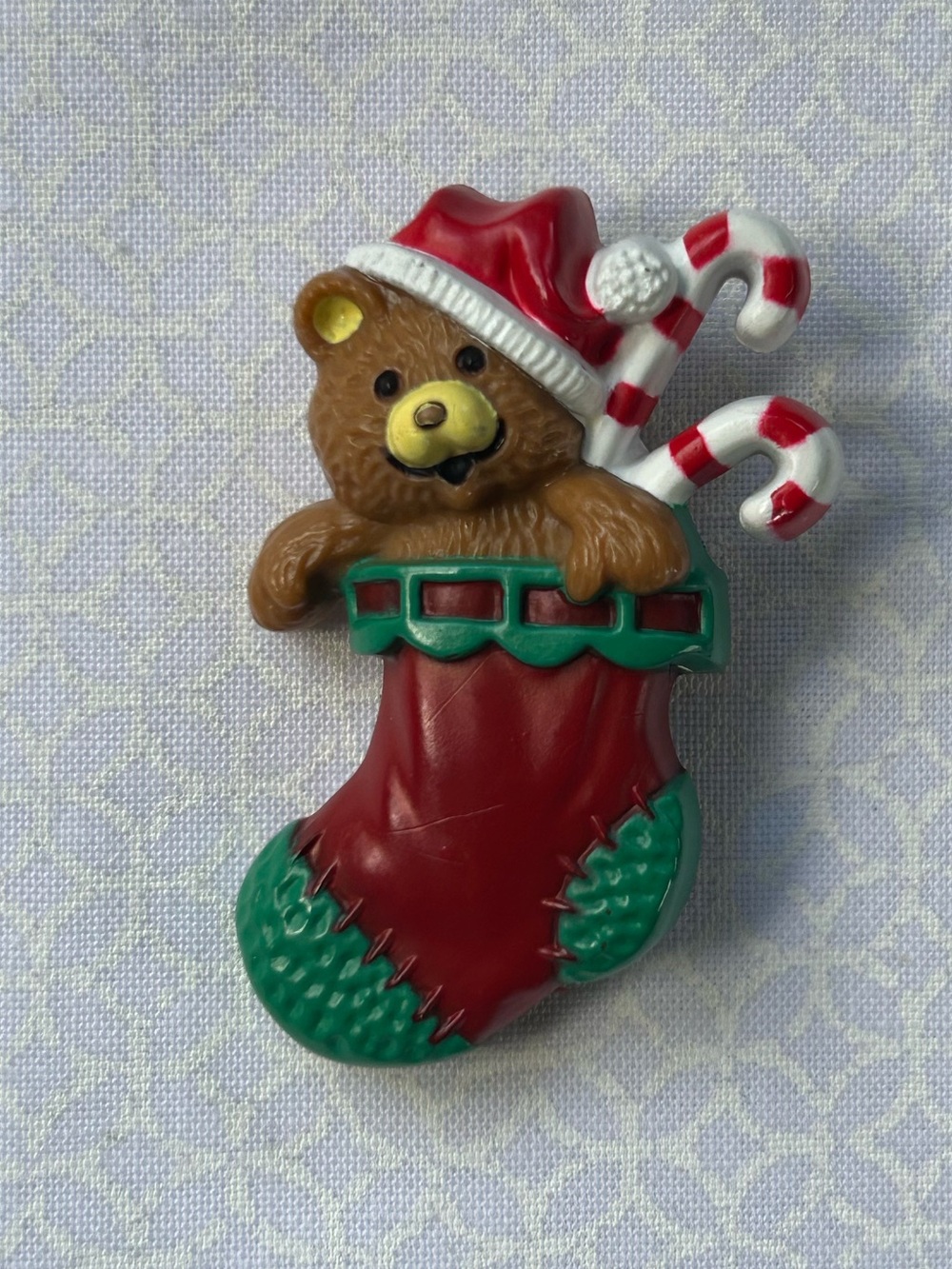 Vintage Hallmark Teddy in Red Christmas Stocking Pin (1985)